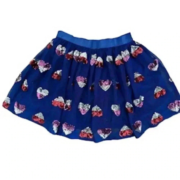 Cat & Jack‎ Tule Skirt  girls XS 4/5 Blue tule red Sequin Hearts  lined - Picture 8 of 11